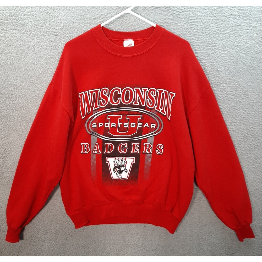 Vintage Wisconsin Badgers Sweatshirt Adult XL Red Crewneck 1990s Y2K NCAA Sports